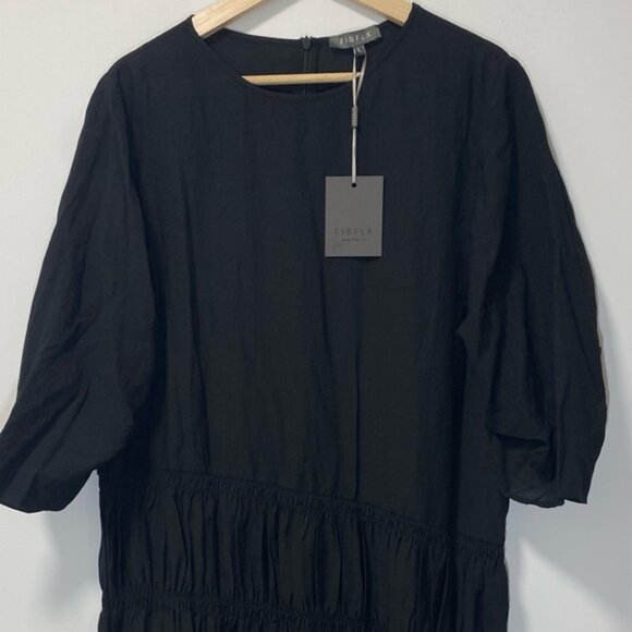NWT - FibFlx Organic Cotton Tiered Long Sleeve Maxi Dress Black – Size L - Picture 6 of 9